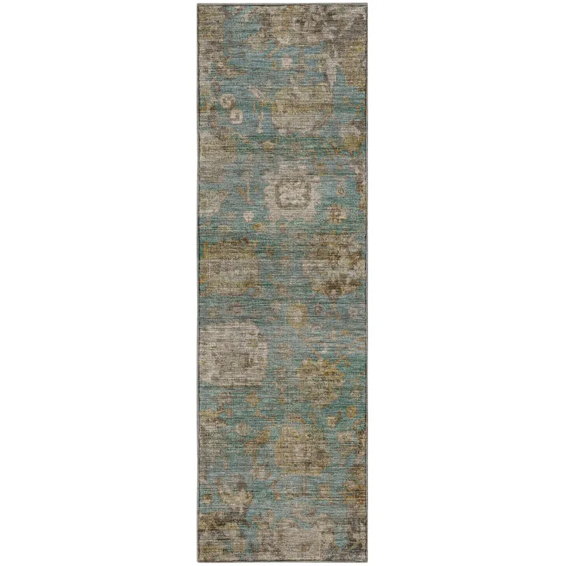 Machine Washable Aristo Teal 2\'3\" x 7\'6\" Runner Rug