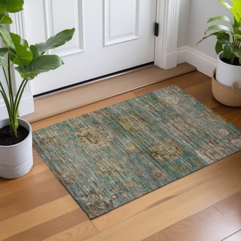 Machine Washable Aristo Teal 1\'8\" x 2\'6\" Rug