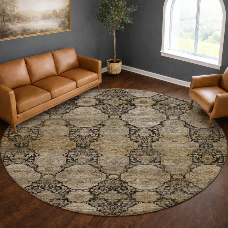 Machine Washable Aristo Black 8\' x 8\' Round Rug