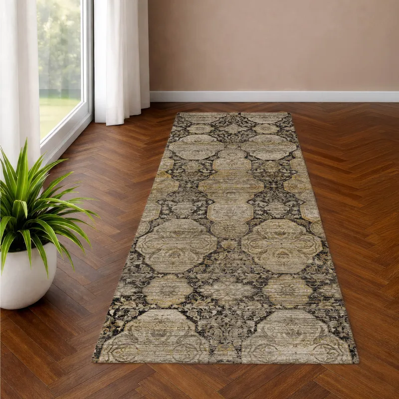 Machine Washable Aristo Black 2\'3\" x 7\'6\" Runner Rug