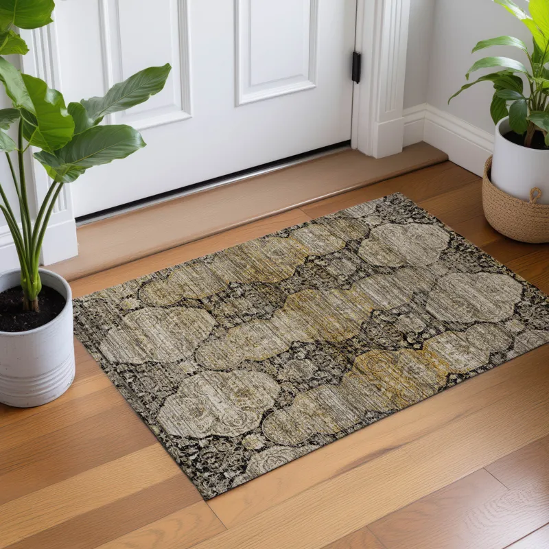 Machine Washable Aristo Black 1\'8\" x 2\'6\" Rug