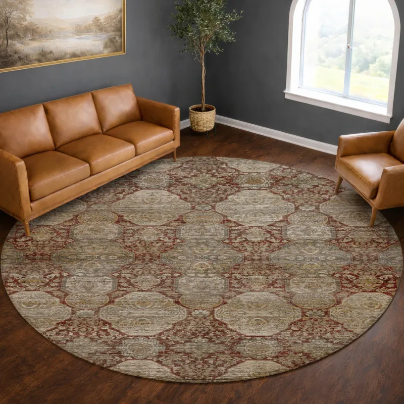Machine Washable Aristo Burgundy 8\' x 8\' Round Rug