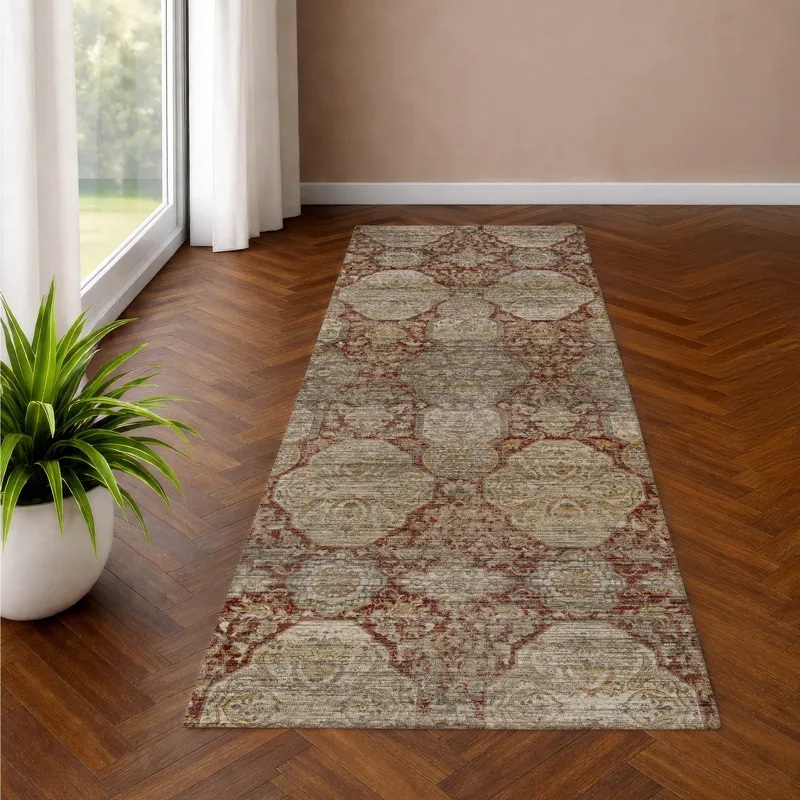 Machine Washable Aristo Burgundy 2\'3\" x 7\'6\" Runner Rug
