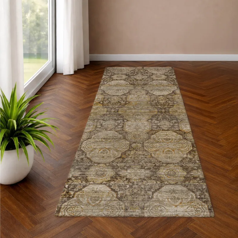 Machine Washable Aristo Coffee 2\'3\" x 7\'6\" Runner Rug