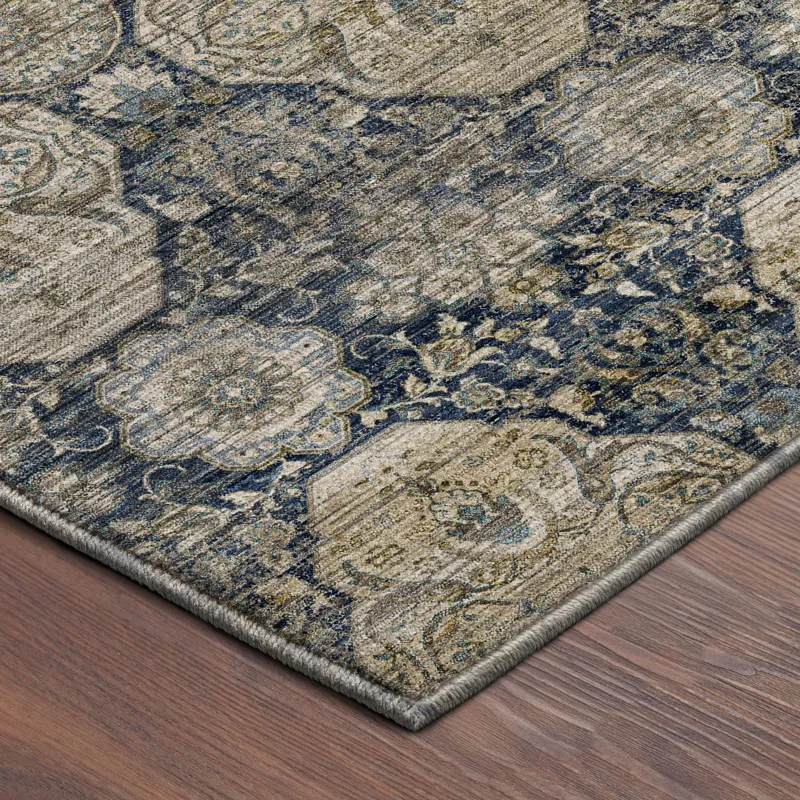 Machine Washable Aristo Navy 8\' x 8\' Round Rug