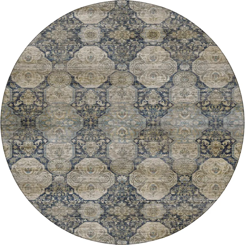 Machine Washable Aristo Navy 8\' x 8\' Round Rug