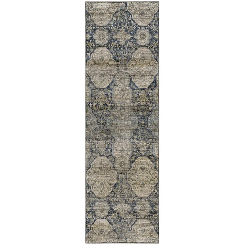 Machine Washable Aristo Navy 2\'3\" x 7\'6\" Runner Rug