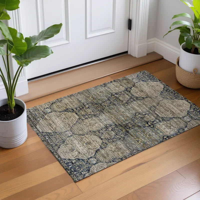 Machine Washable Aristo Navy 1\'8\" x 2\'6\" Rug