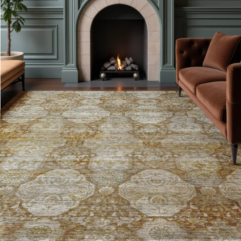 Machine Washable Aristo Terracotta 3\' x 5\' Rug