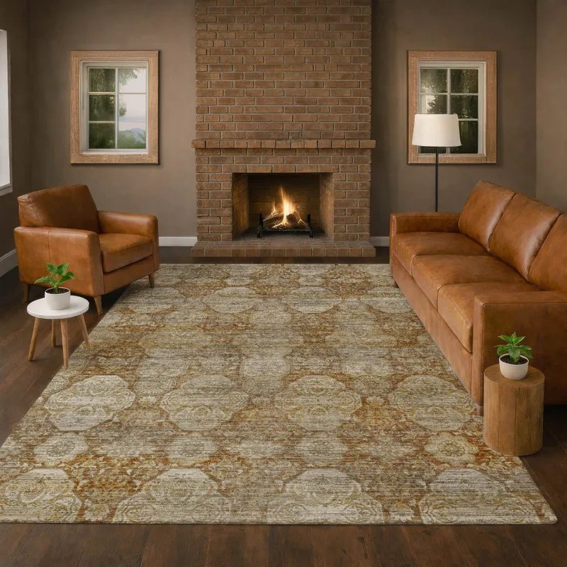 Machine Washable Aristo Terracotta 3\' x 5\' Rug