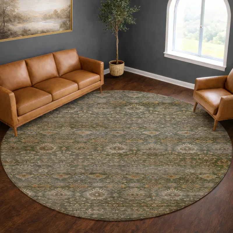 Machine Washable Aristo Basil 8\' x 8\' Round Rug