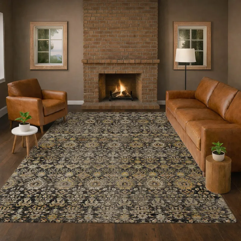 Machine Washable Aristo Black 5\' x 7\'6\" Rug
