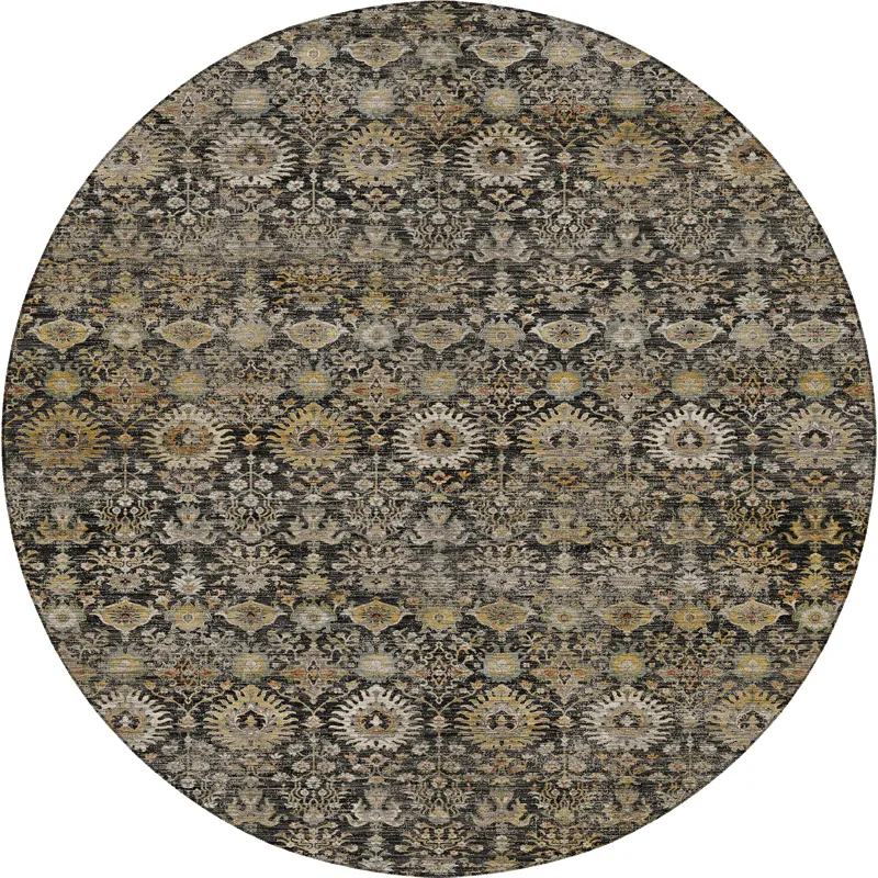 Machine Washable Aristo Black 8\' x 8\' Round Rug