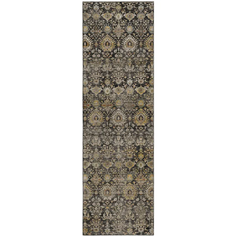 Machine Washable Aristo Black 2\'3\" x 7\'6\" Runner Rug