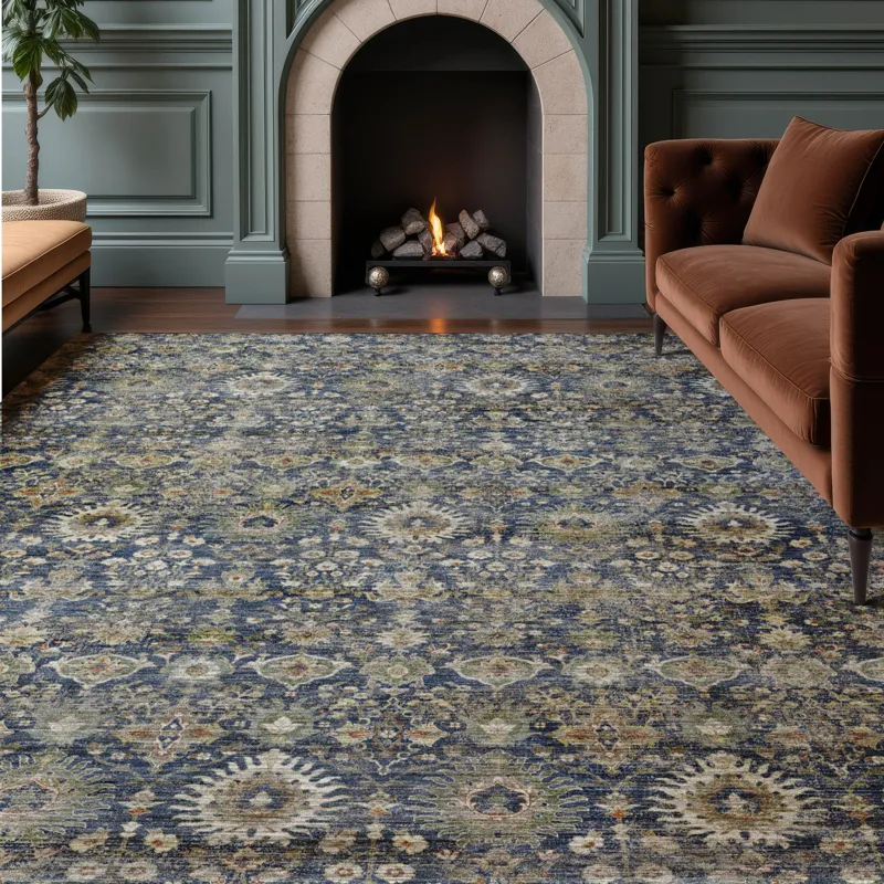 Machine Washable Aristo Navy 2\'6\" x 3\'10\" Rug