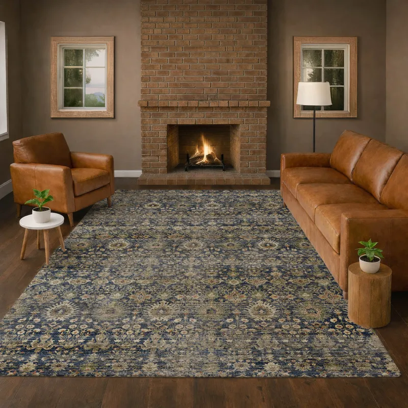 Machine Washable Aristo Navy 2\'6\" x 3\'10\" Rug