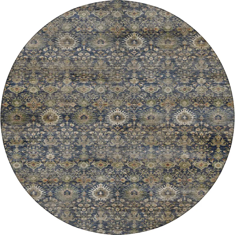 Machine Washable Aristo Navy 8\' x 8\' Round Rug