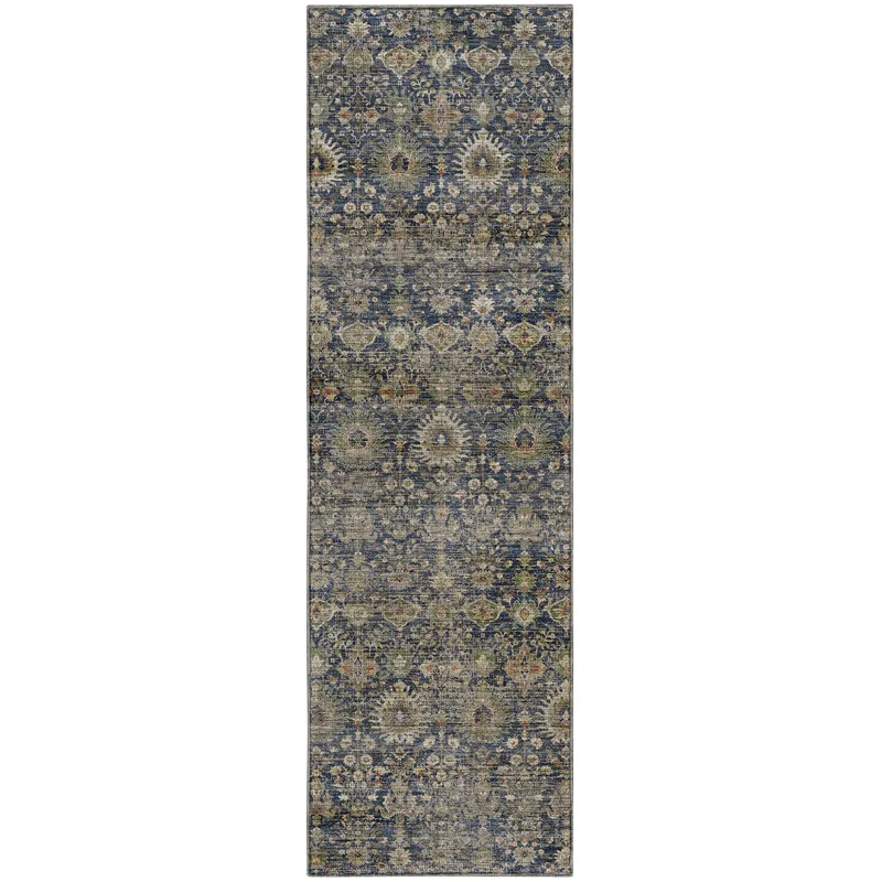 Machine Washable Aristo Navy 2\'3\" x 7\'6\" Runner Rug