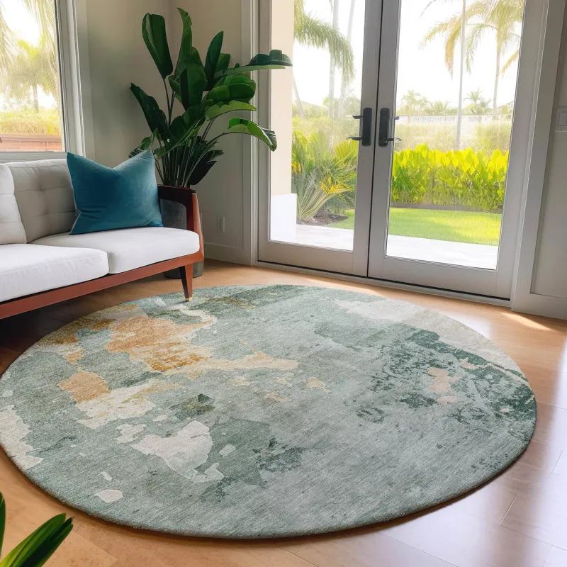 Luxury Washable Indoor/Outdoor Bresca Seafoam 8\' x 8\' Round Rug