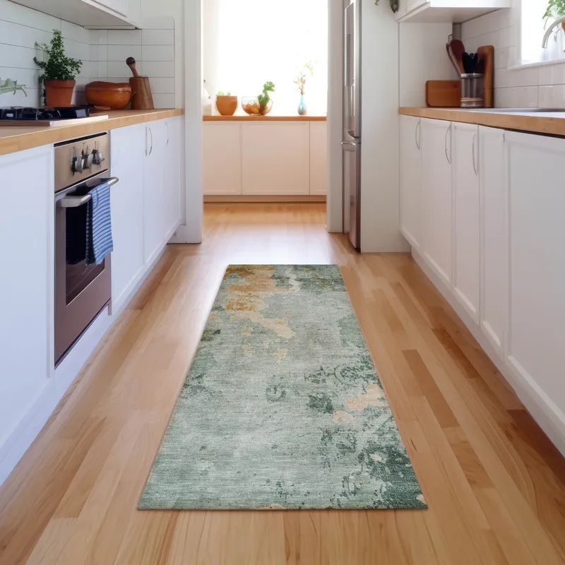 Luxury Washable Indoor/Outdoor Bresca Seafoam 2\'3\" x 7\'6\" Runner Rug