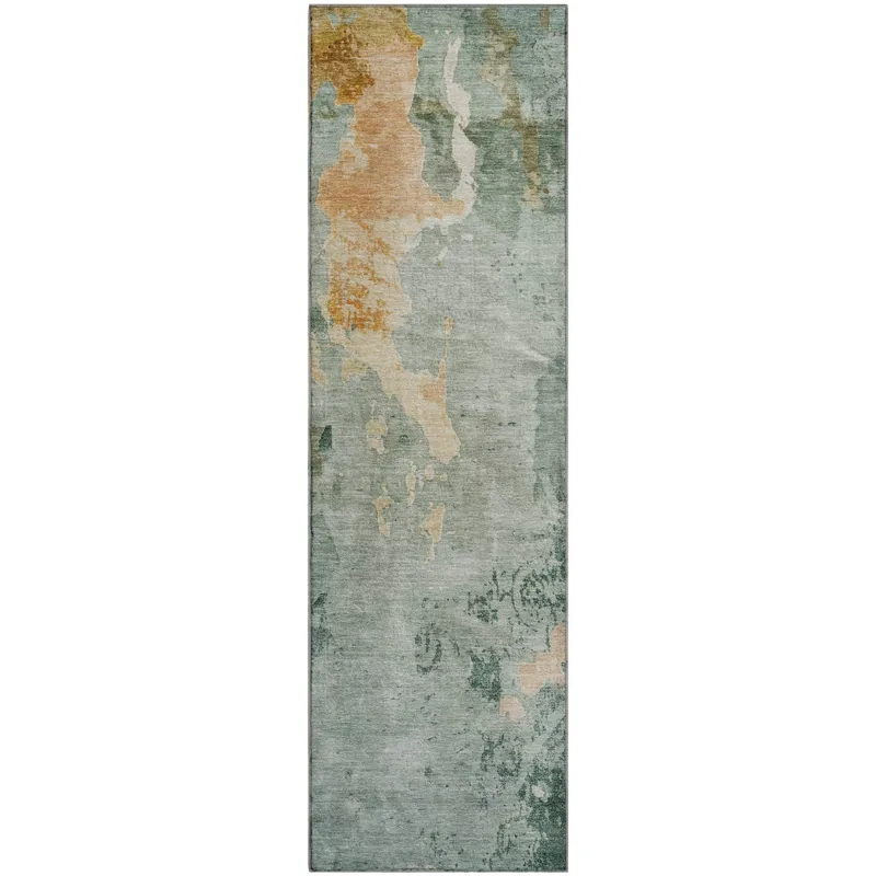 Luxury Washable Indoor/Outdoor Bresca Seafoam 2\'3\" x 7\'6\" Runner Rug