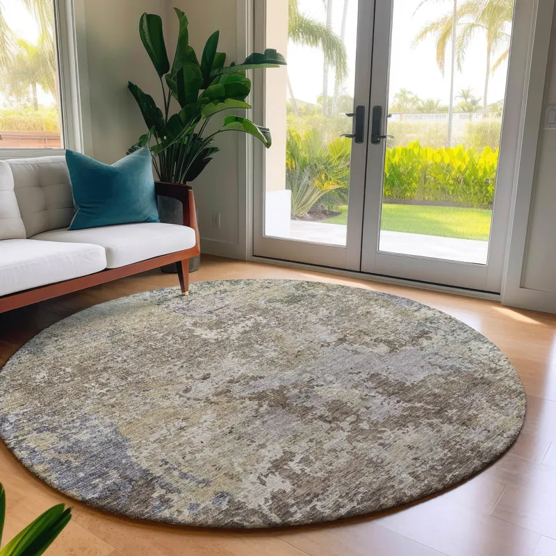 Luxury Washable Indoor/Outdoor Bresca Beige 8\' x 8\' Round Rug