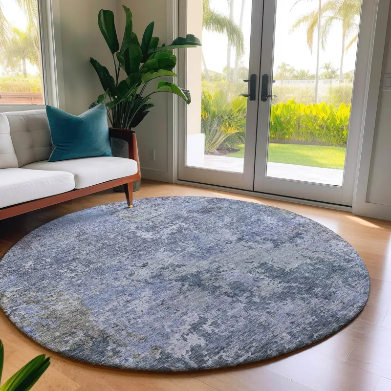 Luxury Washable Indoor/Outdoor Bresca Blue 8\' x 8\' Round Rug