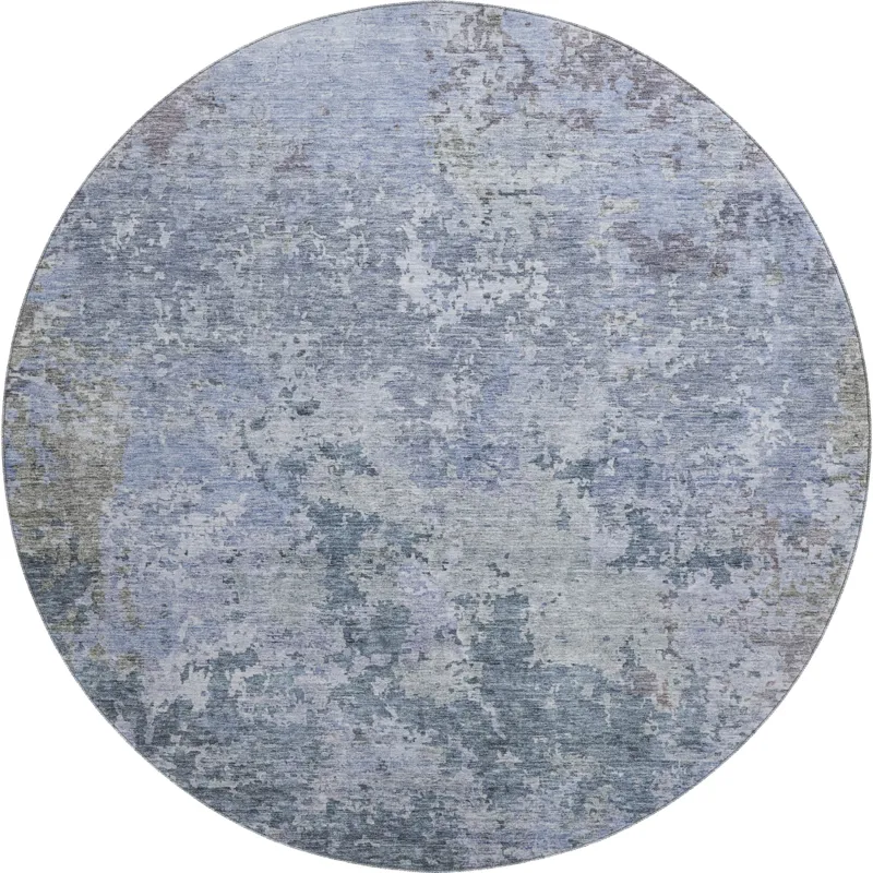 Luxury Washable Indoor/Outdoor Bresca Blue 8\' x 8\' Round Rug