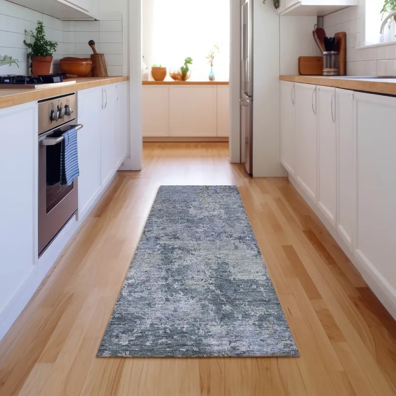 Luxury Washable Indoor/Outdoor Bresca Blue 2\'3\" x 7\'6\" Runner Rug