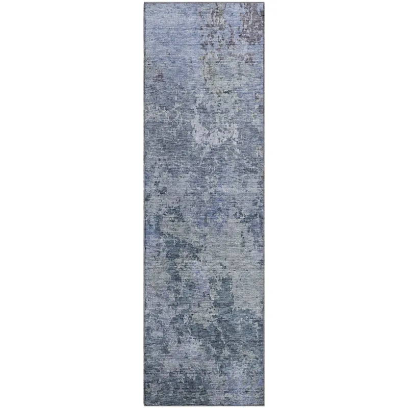 Luxury Washable Indoor/Outdoor Bresca Blue 2\'3\" x 7\'6\" Runner Rug