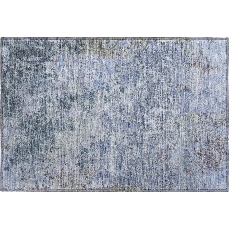 Luxury Washable Indoor/Outdoor Bresca Blue 1\'8\" x 2\'6\" Rug