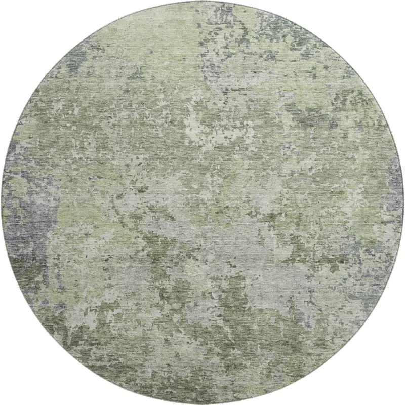 Luxury Washable Indoor/Outdoor Bresca Green 8\' x 8\' Round Rug