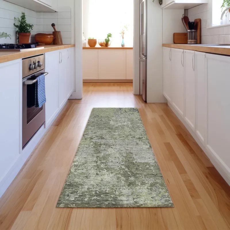 Luxury Washable Indoor/Outdoor Bresca Green 2\'3\" x 7\'6\" Runner Rug