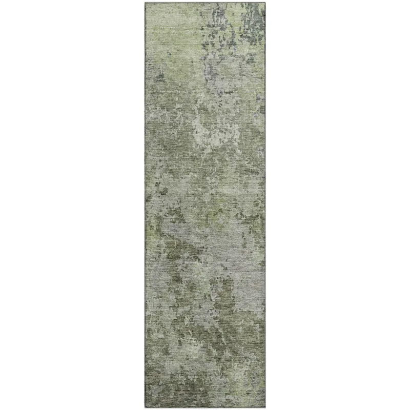 Luxury Washable Indoor/Outdoor Bresca Green 2\'3\" x 7\'6\" Runner Rug