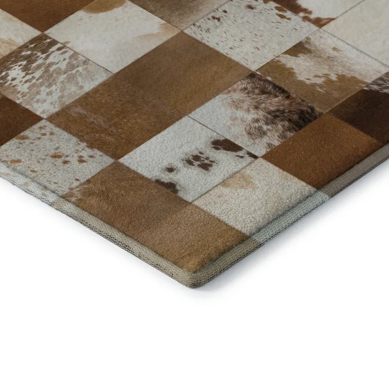 Luxury Washable Indoor/Outdoor Bozeman Brown 8\' x 8\' Round Rug