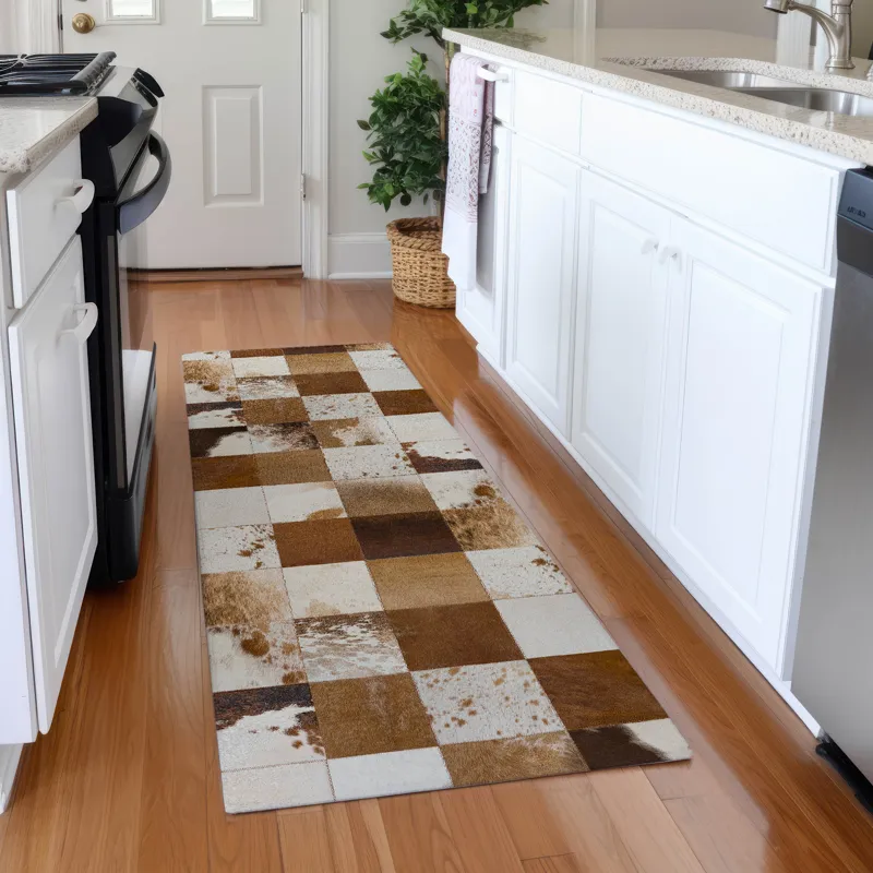 Luxury Washable Indoor/Outdoor Bozeman Brown 2\'3\" x 7\'6\" Runner Rug