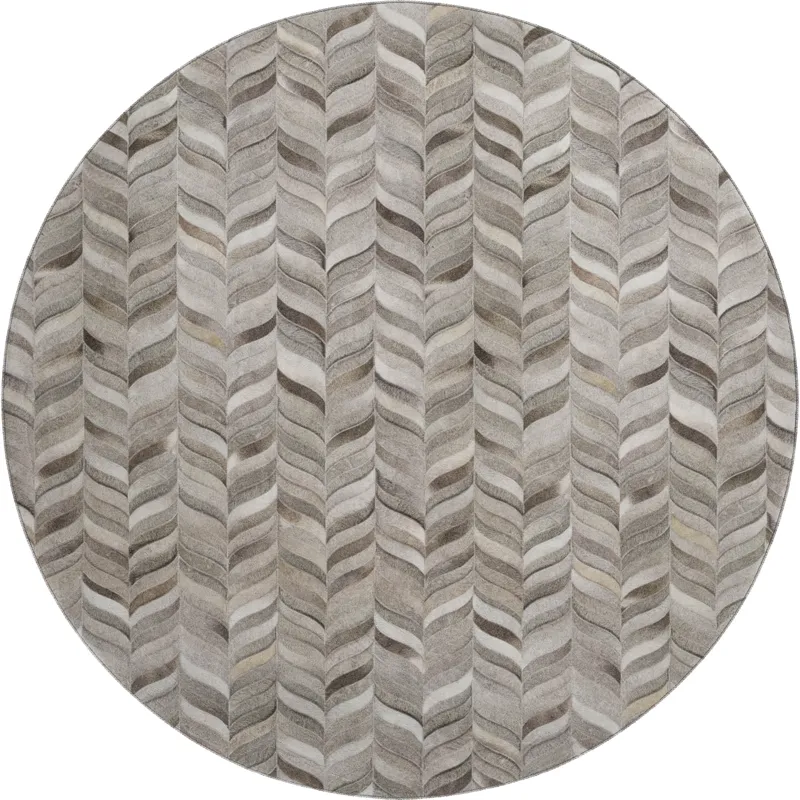 Luxury Washable Indoor/Outdoor Bozeman Gray 8\' x 8\' Round Rug