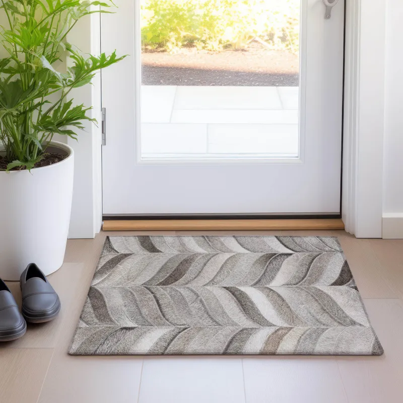 Luxury Washable Indoor/Outdoor Bozeman Gray 1\'8\" x 2\'6\" Rug