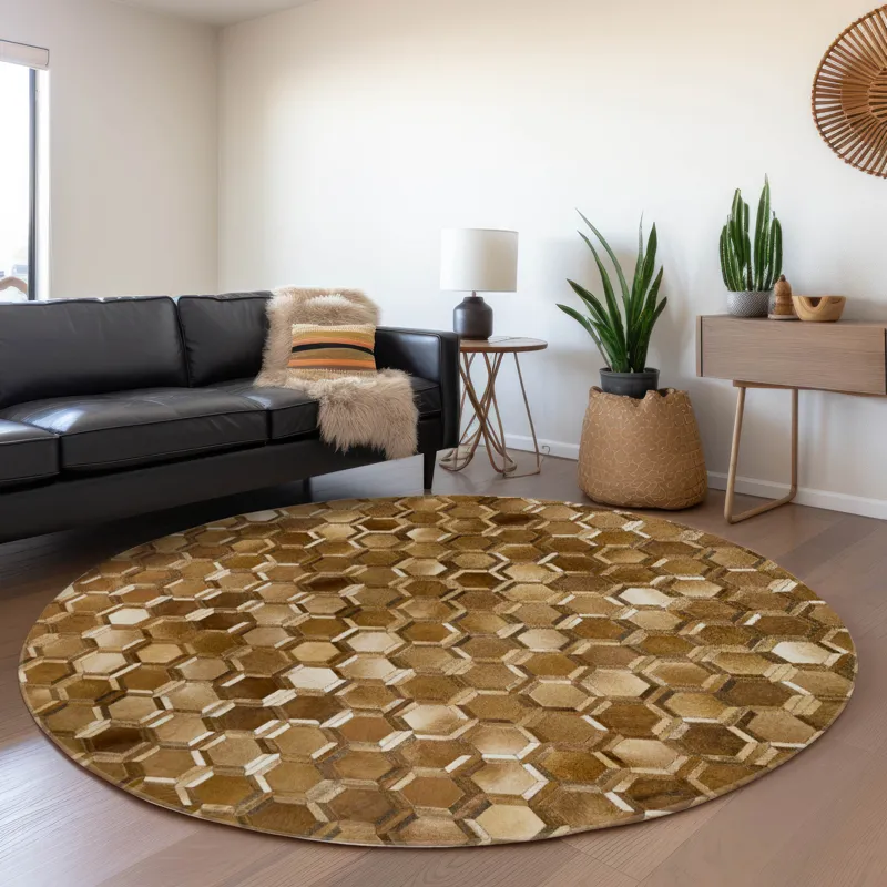 Luxury Washable Indoor/Outdoor Bozeman Brown 8\' x 8\' Round Rug