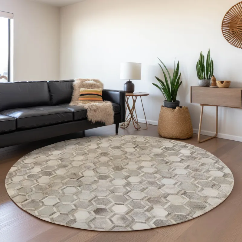 Luxury Washable Indoor/Outdoor Bozeman Gray 8\' x 8\' Round Rug