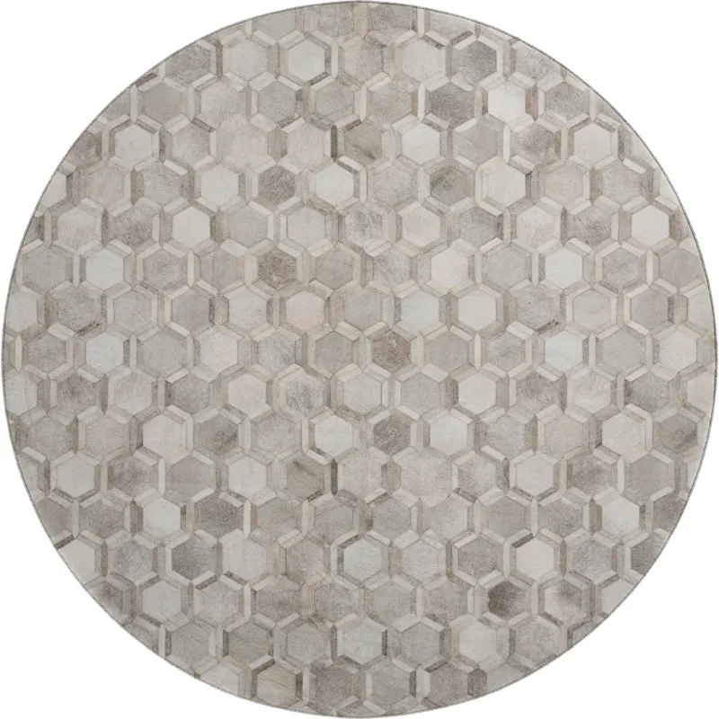 Luxury Washable Indoor/Outdoor Bozeman Gray 8\' x 8\' Round Rug