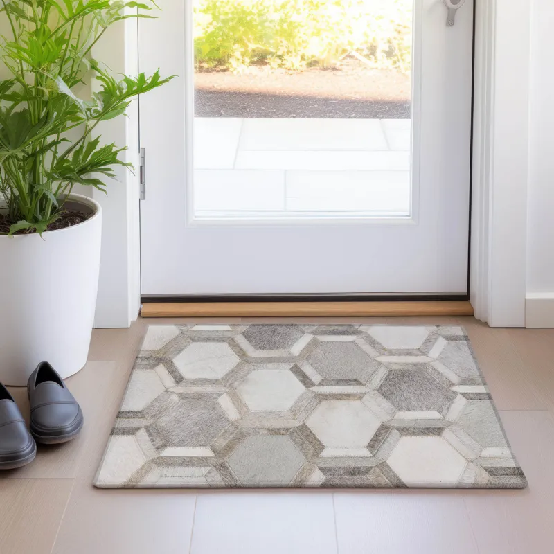 Luxury Washable Indoor/Outdoor Bozeman Gray 1\'8\" x 2\'6\" Rug