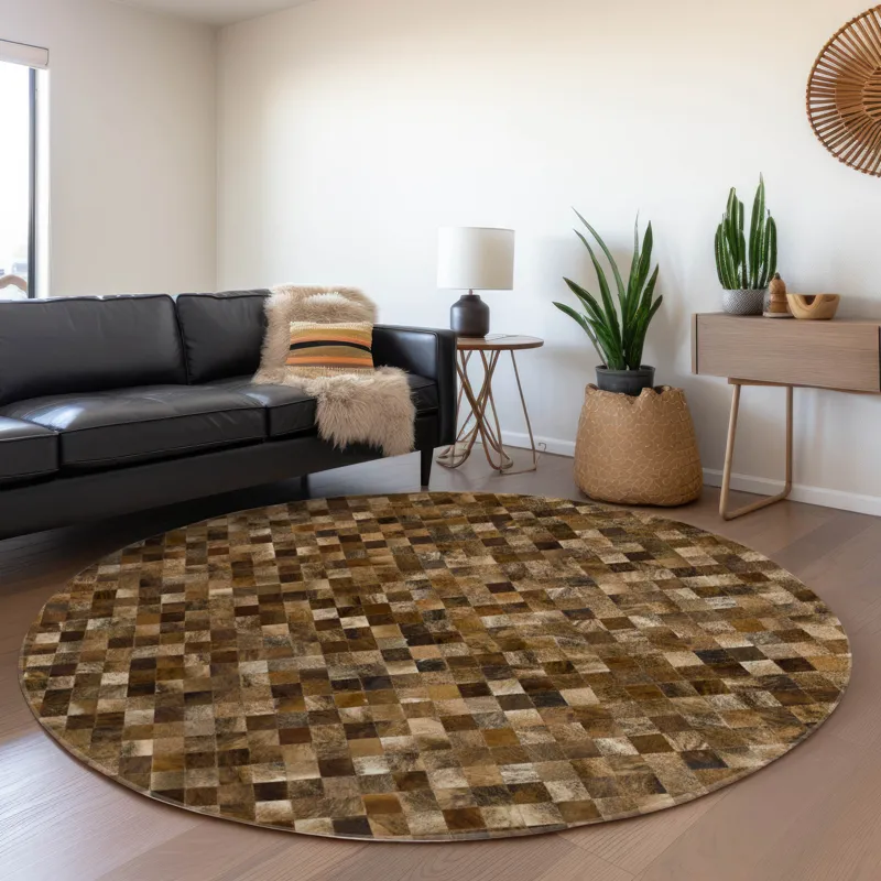 Luxury Washable Indoor/Outdoor Bozeman Brown 8\' x 8\' Round Rug