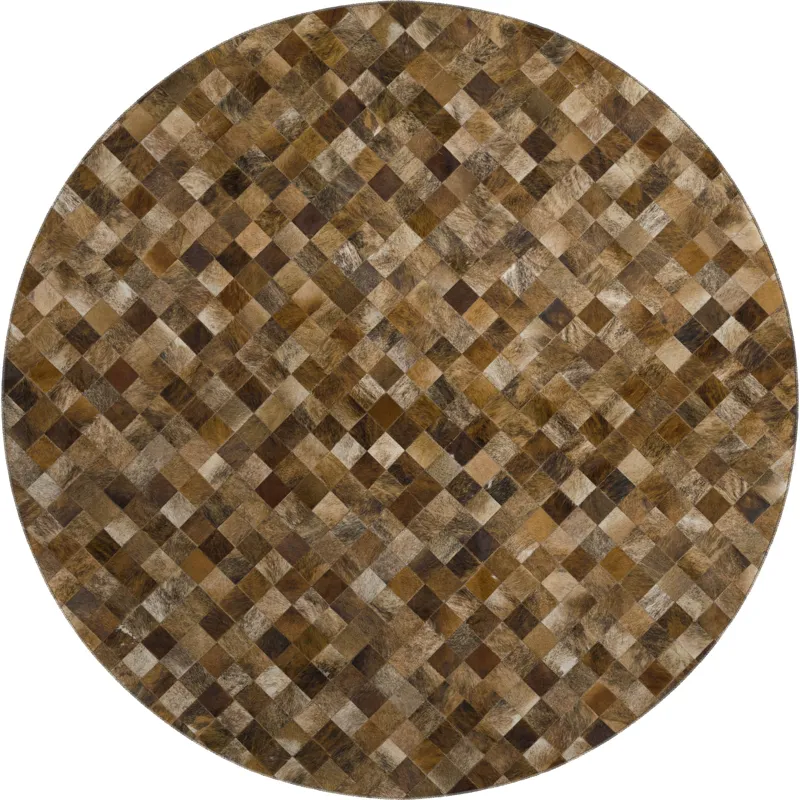 Luxury Washable Indoor/Outdoor Bozeman Brown 8\' x 8\' Round Rug
