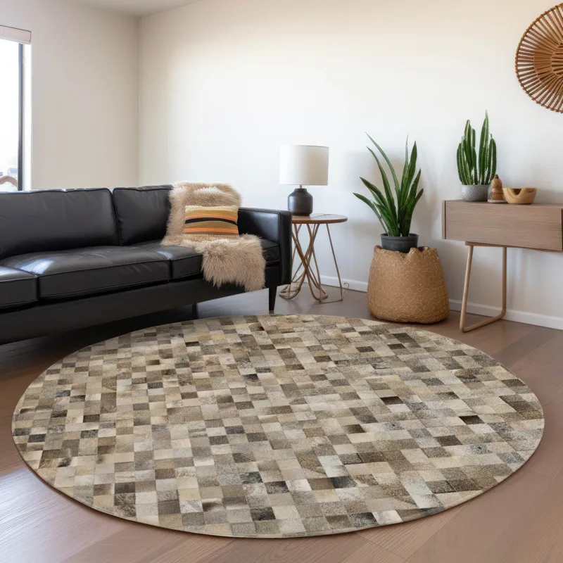 Luxury Washable Indoor/Outdoor Bozeman Gray 8\' x 8\' Round Rug