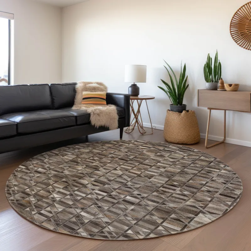 Luxury Washable Indoor/Outdoor Bozeman Gray 8\' x 8\' Round Rug