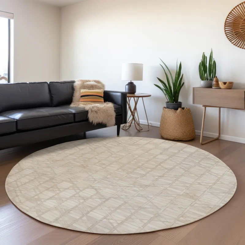 Luxury Washable Indoor/Outdoor Bozeman Linen 8\' x 8\' Round Rug