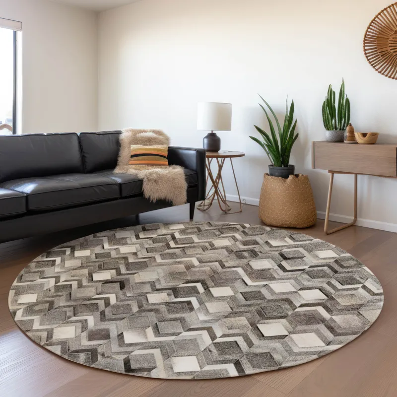 Luxury Washable Indoor/Outdoor Bozeman Gray 8\' x 8\' Round Rug