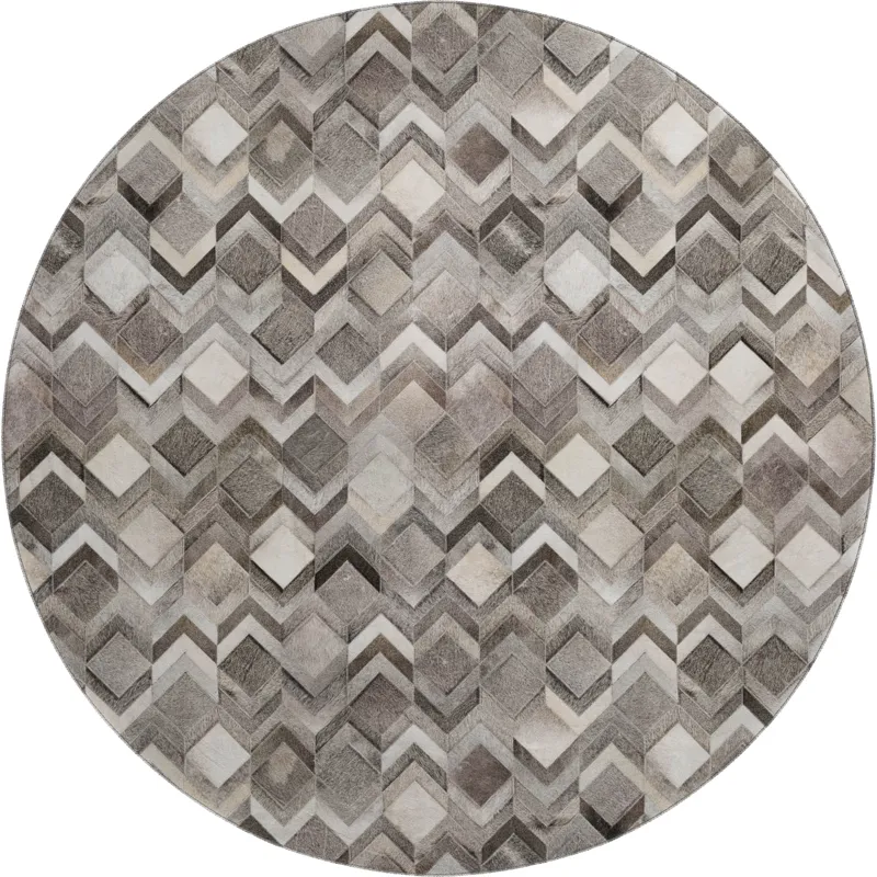 Luxury Washable Indoor/Outdoor Bozeman Gray 8\' x 8\' Round Rug