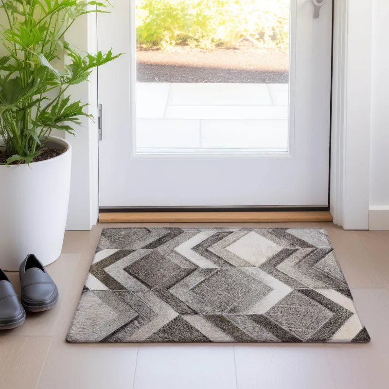 Luxury Washable Indoor/Outdoor Bozeman Gray 1\'8\" x 2\'6\" Rug